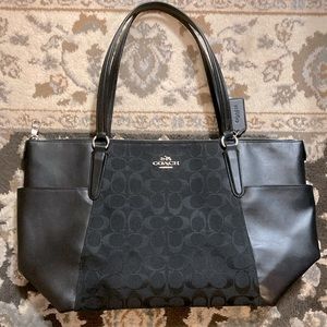 Coach Black Signature Canvas leather tote
